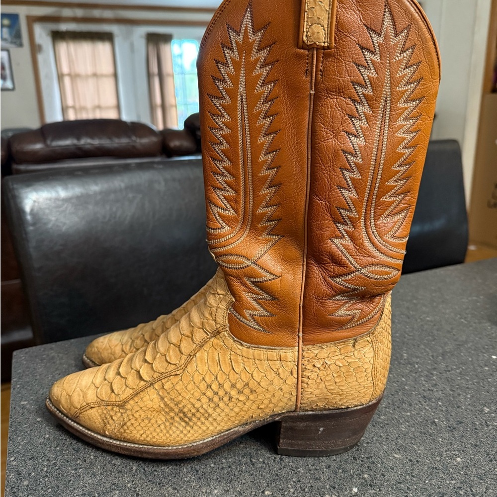 Vtg Dan Post Python Snake Brown Leather Western C… - image 3